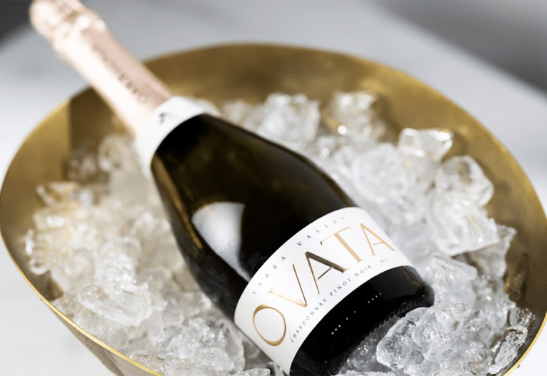 Ovata Sparkling Wine in an ice bucket.