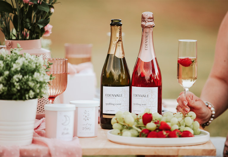 Edenvale non-alcoholic wines on a table.