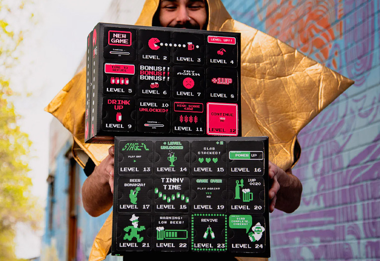 Man holding the Carwyn Cellars Canvent Beer Advent Calendar.