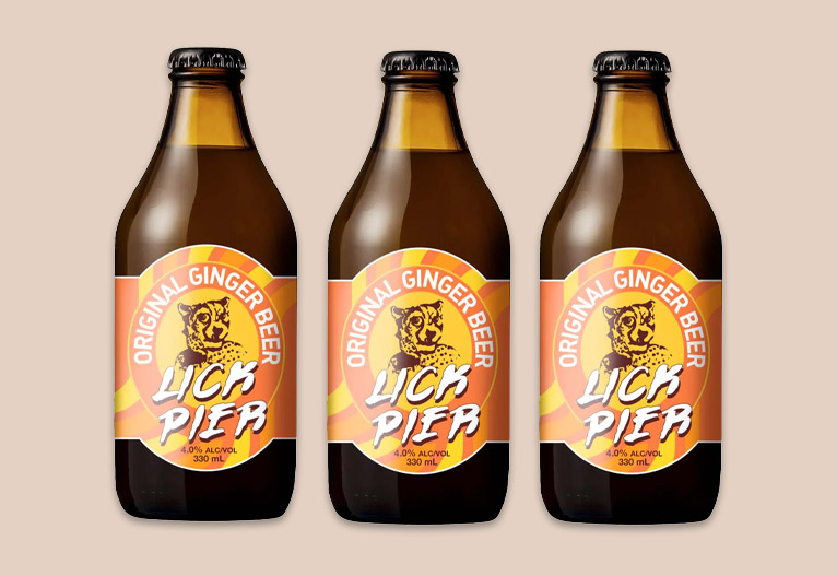 Lick Pier alcoholic ginger beer bottles.