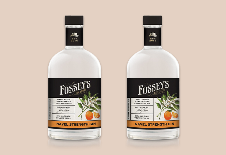 Fossey's Navel Strength Gin bottle.