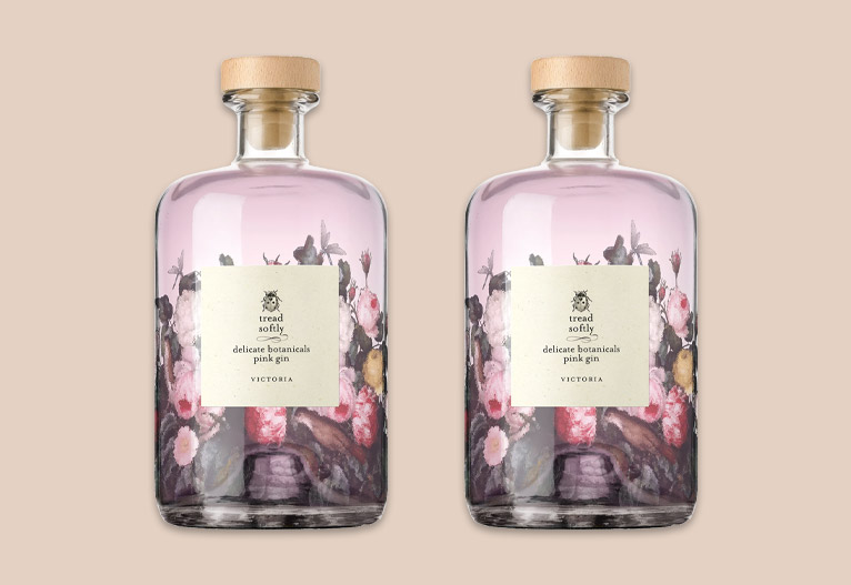 Tread Softly Pink Gin bottles.