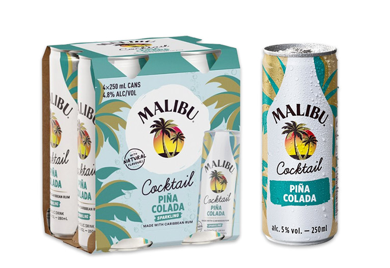 Malibu PIna Colada Premixed Cocktails in a can.