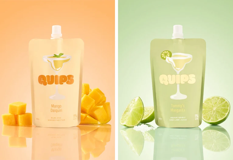 Quips premixed cocktail pouches.
