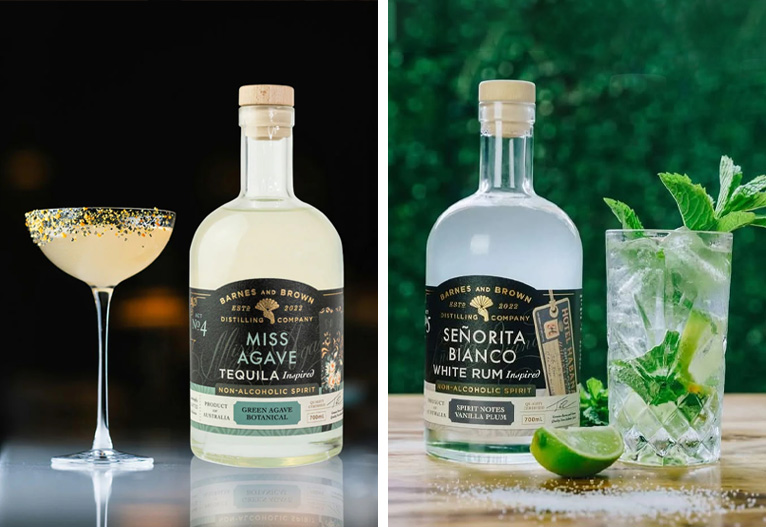 Barnes and Brown Miss Agave Tequila and Senorita Bianco Rum zero alcohol spirits.