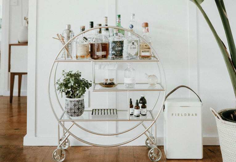 Home bar setup on a trolley.