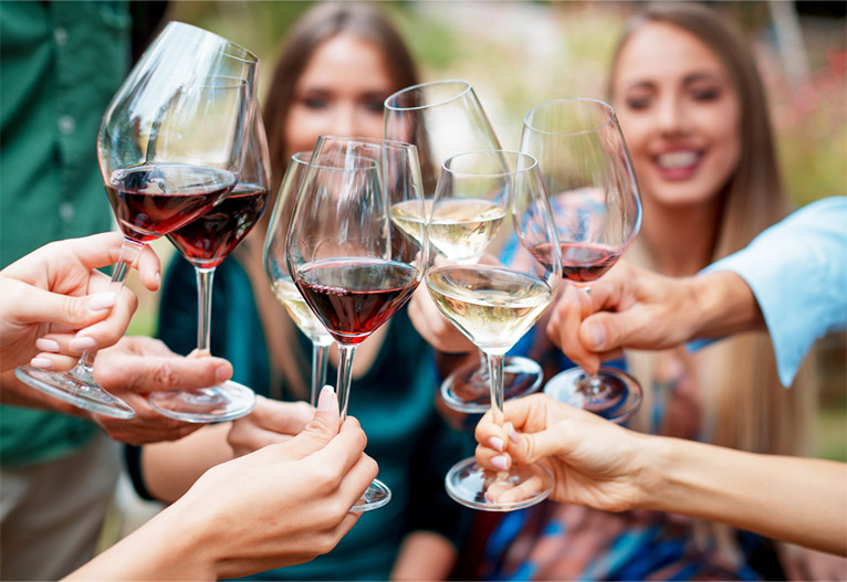 People drinking wine.