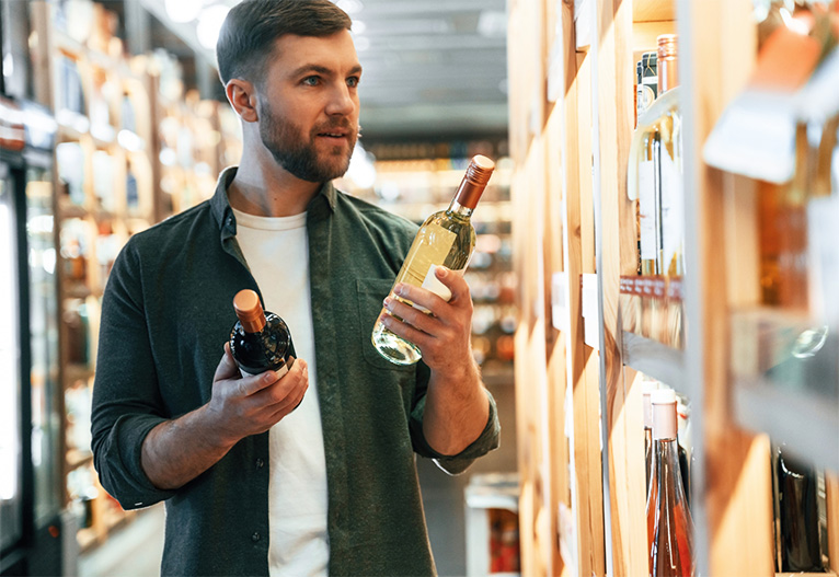 Man buying wine at a store.