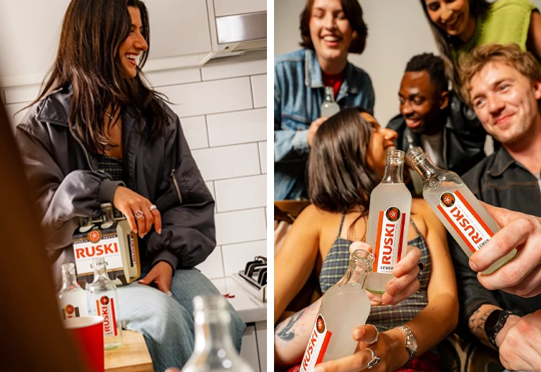 People enjoying Ruski Lemon drinks at a house party.
