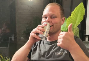 Man trying Monsuta Premium Highball Whisky Citrus & Soda.