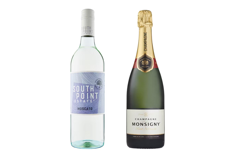 ALDI South Point Estate Moscato and Champagne Monsigny.
