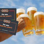 BWS Gift Cards next to hands holding jugs of beer towards the sky.