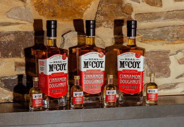 Real McCoy Cinnamon Doughnut Whiskey Liqueur bottles.