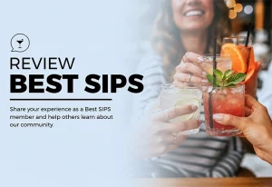 People toasting with mixed drinks overlaid with a Best SIPS heading.