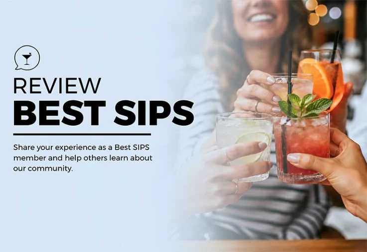 People toasting with mixed drinks overlaid with a Best SIPS heading.